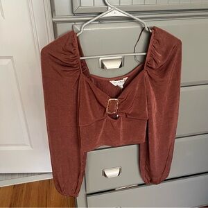 Miss Selfridge Brown Crop Top with Buckle